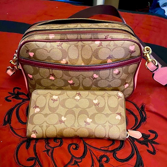 Coach Handbags - Coach Brown and Pink Signature Bag Set